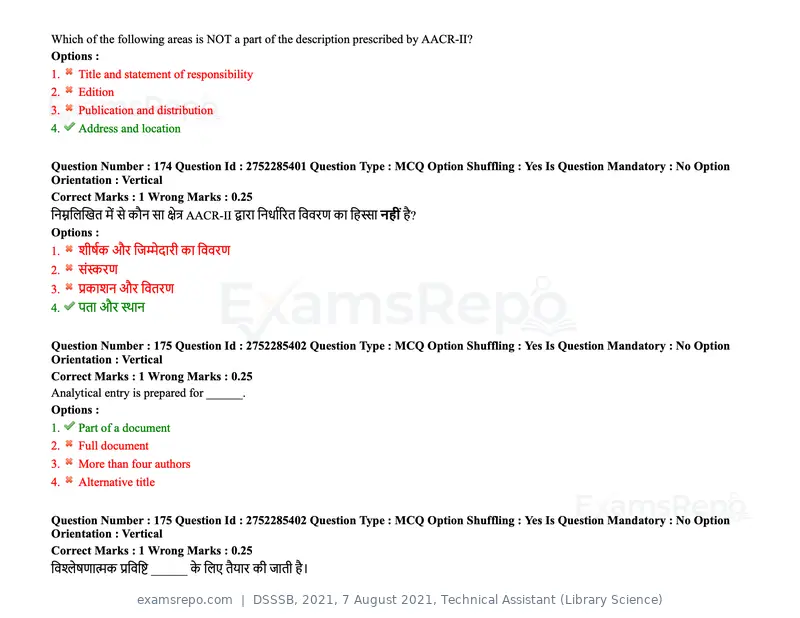 DSSSB 2021 question paper, 7 August 2021, Technical Assistant (Library Science), page 141 of 159