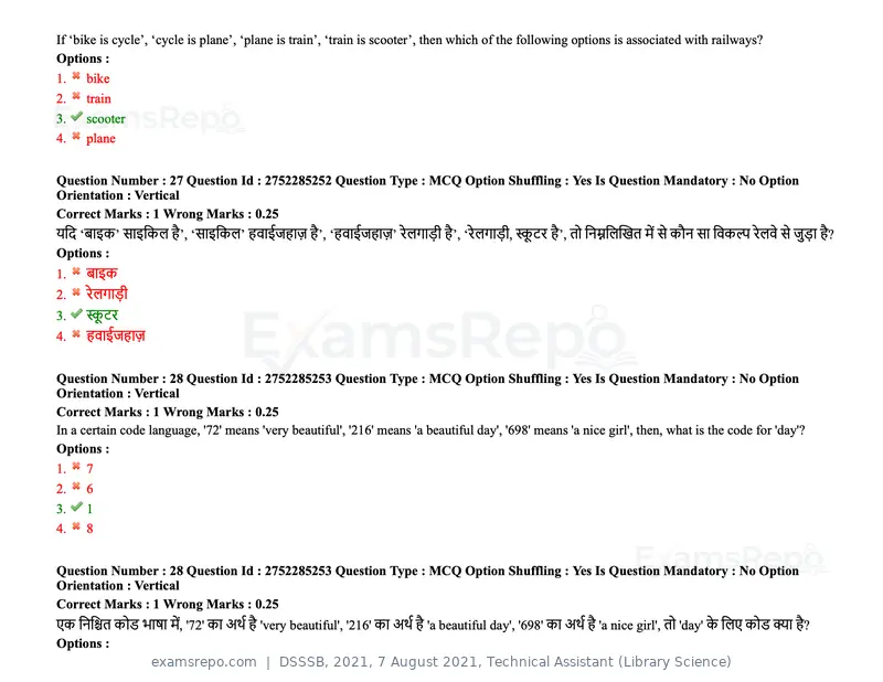DSSSB 2021 question paper, 7 August 2021, Technical Assistant (Library Science), page 21 of 159