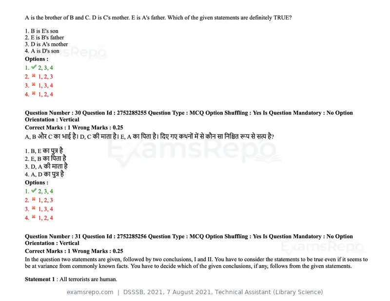DSSSB 2021 question paper, 7 August 2021, Technical Assistant (Library Science), page 23 of 159