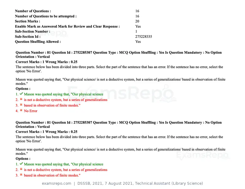 DSSSB 2021 question paper, 7 August 2021, Technical Assistant (Library Science), page 75 of 159