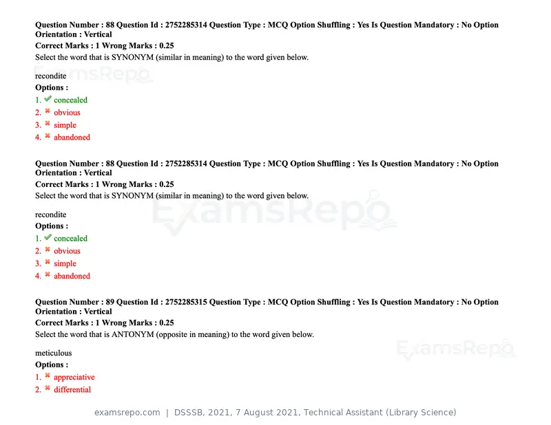 DSSSB 2021 question paper, 7 August 2021, Technical Assistant (Library Science), page 81 of 159