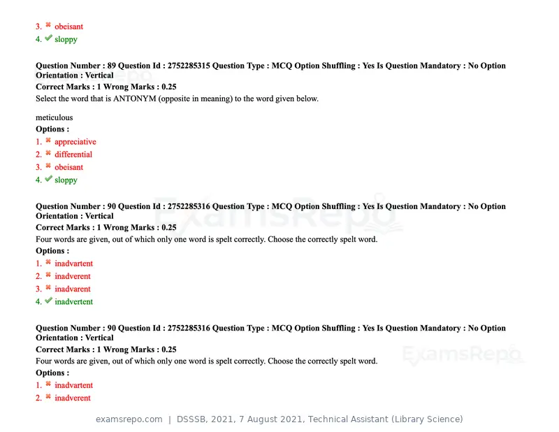 DSSSB 2021 question paper, 7 August 2021, Technical Assistant (Library Science), page 82 of 159
