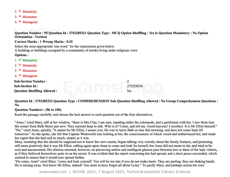 DSSSB 2021 question paper, 7 August 2021, Technical Assistant (Library Science), page 86 of 159