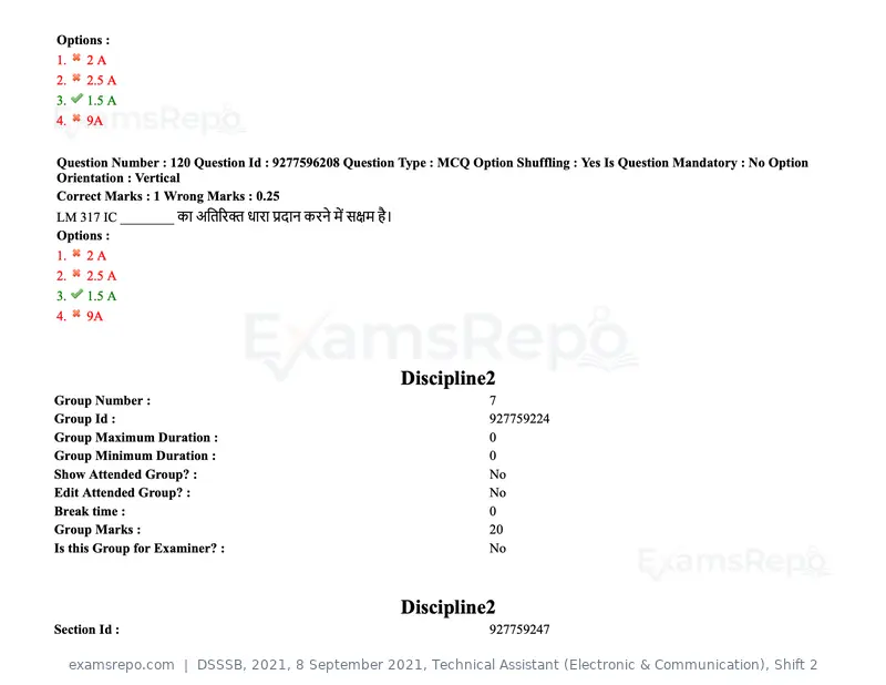 DSSSB 2021 question paper, 8 September 2021, Technical Assistant (Electronic & Communication), Shift 2, page 101 of 157