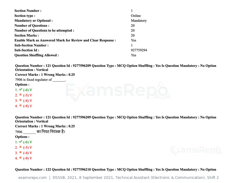 DSSSB 2021 question paper, 8 September 2021, Technical Assistant (Electronic & Communication), Shift 2, page 102 of 157