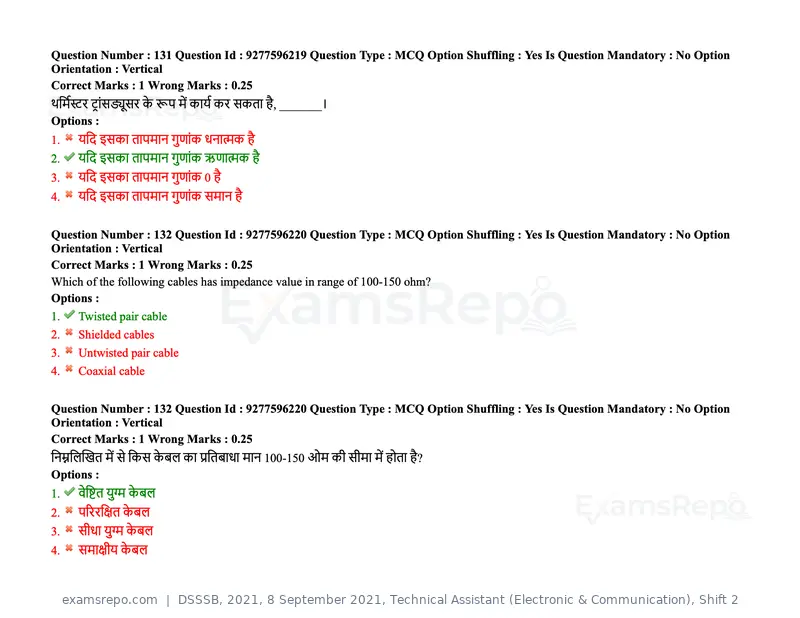 DSSSB 2021 question paper, 8 September 2021, Technical Assistant (Electronic & Communication), Shift 2, page 109 of 157