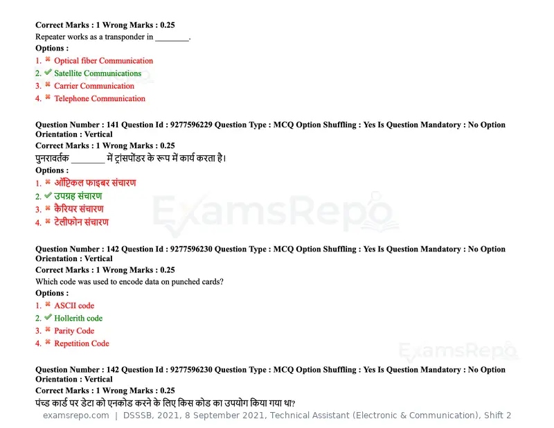 DSSSB 2021 question paper, 8 September 2021, Technical Assistant (Electronic & Communication), Shift 2, page 116 of 157