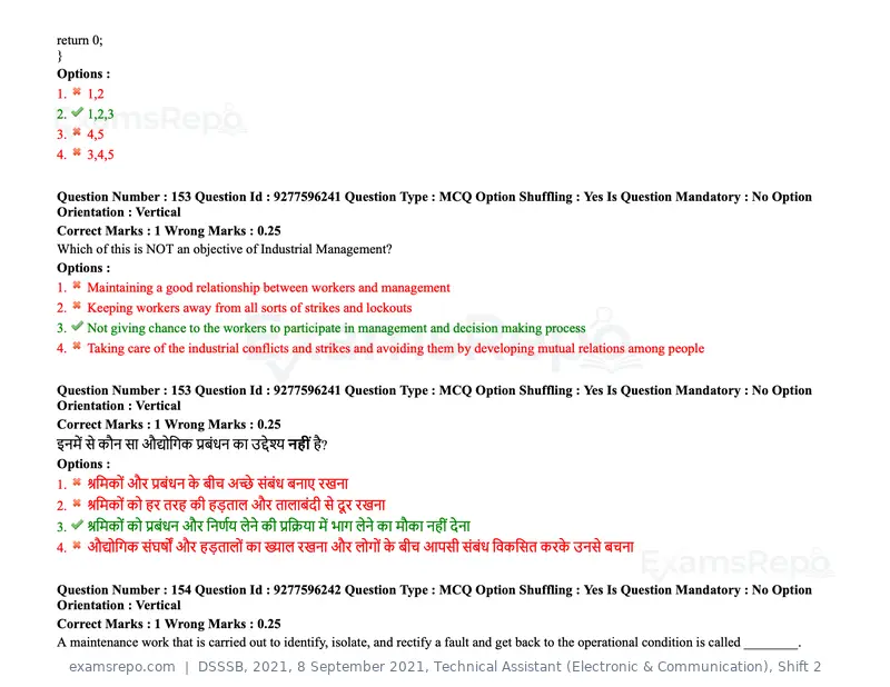 DSSSB 2021 question paper, 8 September 2021, Technical Assistant (Electronic & Communication), Shift 2, page 125 of 157