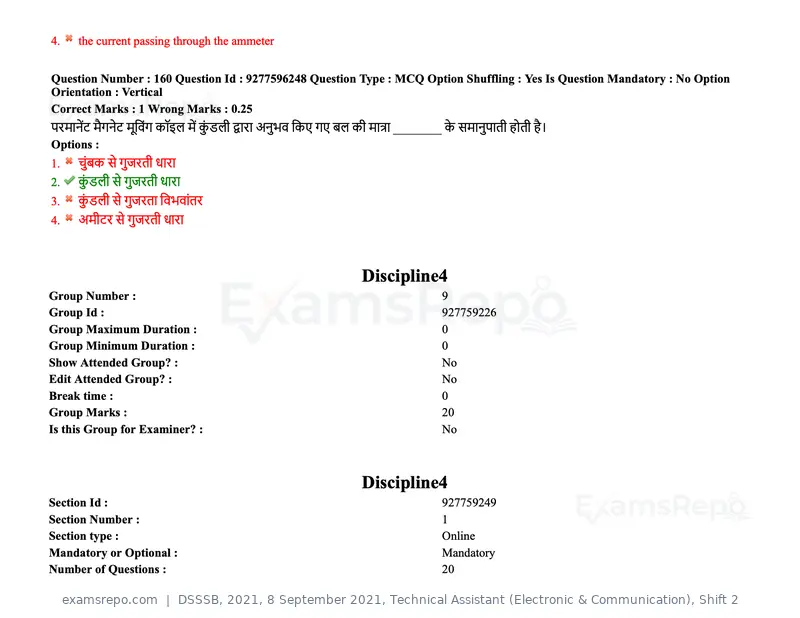 DSSSB 2021 question paper, 8 September 2021, Technical Assistant (Electronic & Communication), Shift 2, page 130 of 157