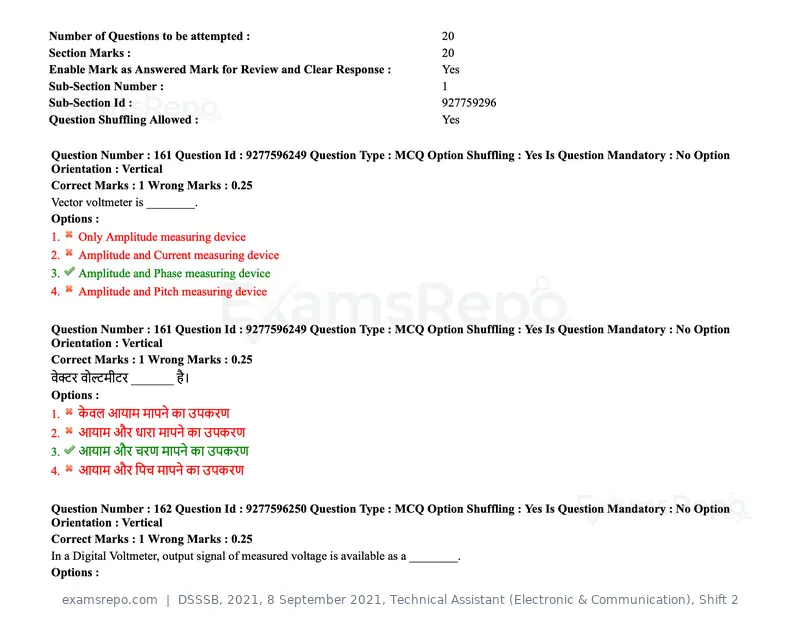 DSSSB 2021 question paper, 8 September 2021, Technical Assistant (Electronic & Communication), Shift 2, page 131 of 157