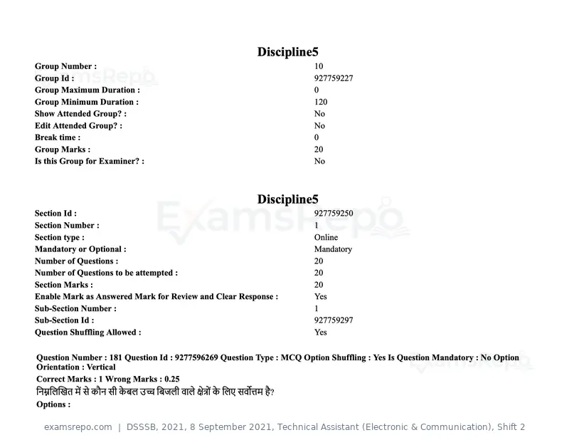 DSSSB 2021 question paper, 8 September 2021, Technical Assistant (Electronic & Communication), Shift 2, page 144 of 157