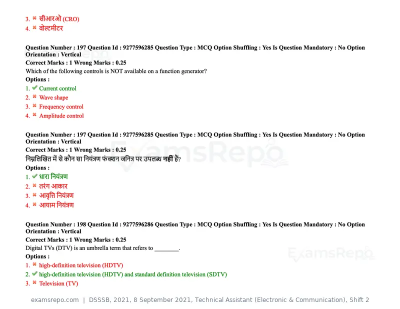 DSSSB 2021 question paper, 8 September 2021, Technical Assistant (Electronic & Communication), Shift 2, page 155 of 157