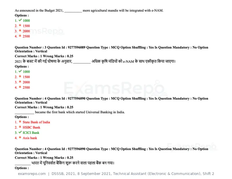 DSSSB 2021 question paper, 8 September 2021, Technical Assistant (Electronic & Communication), Shift 2, page 4 of 157