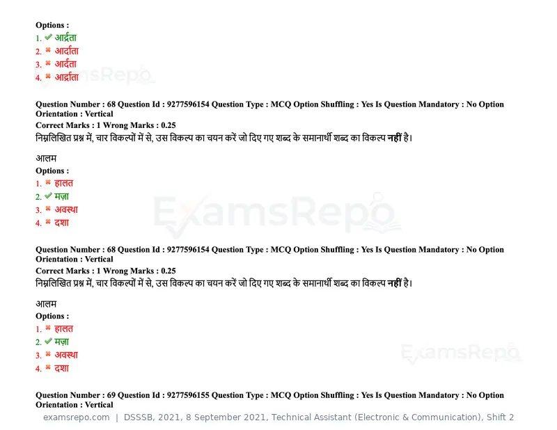 DSSSB 2021 question paper, 8 September 2021, Technical Assistant (Electronic & Communication), Shift 2, page 61 of 157