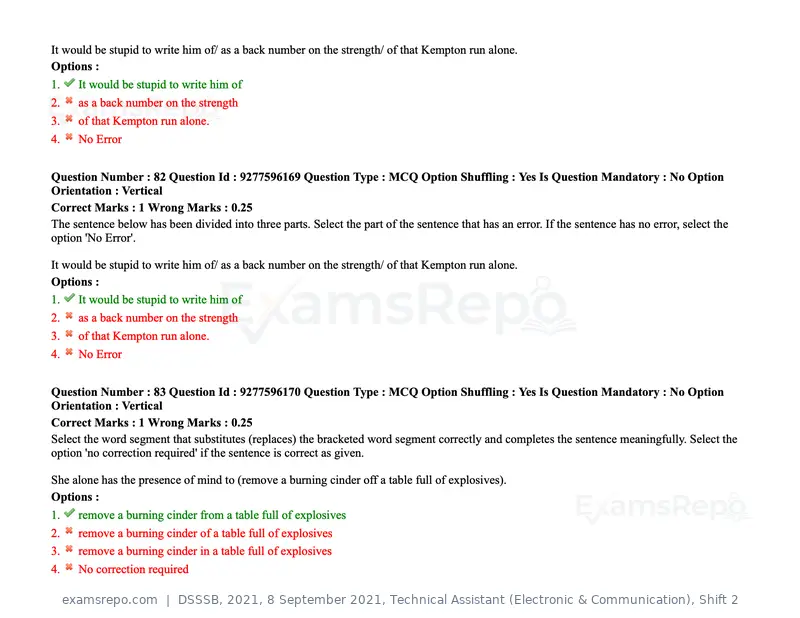 DSSSB 2021 question paper, 8 September 2021, Technical Assistant (Electronic & Communication), Shift 2, page 73 of 157