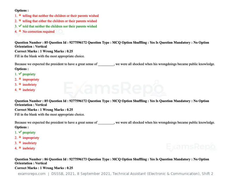 DSSSB 2021 question paper, 8 September 2021, Technical Assistant (Electronic & Communication), Shift 2, page 75 of 157
