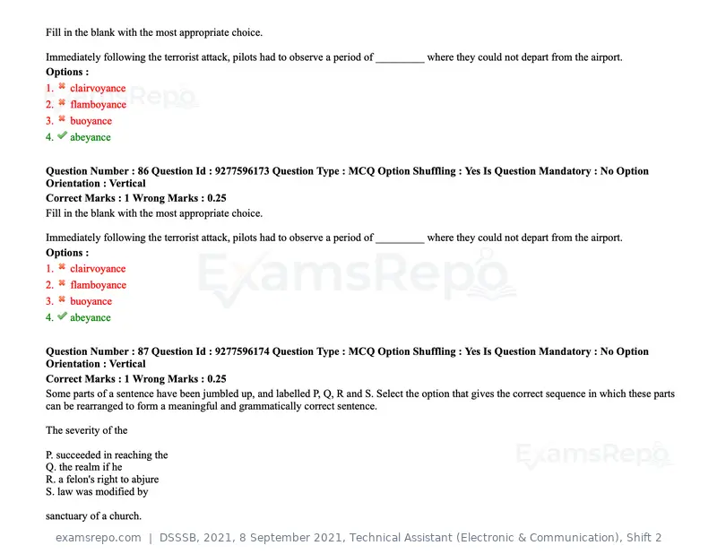 DSSSB 2021 question paper, 8 September 2021, Technical Assistant (Electronic & Communication), Shift 2, page 76 of 157
