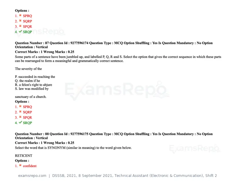 DSSSB 2021 question paper, 8 September 2021, Technical Assistant (Electronic & Communication), Shift 2, page 77 of 157