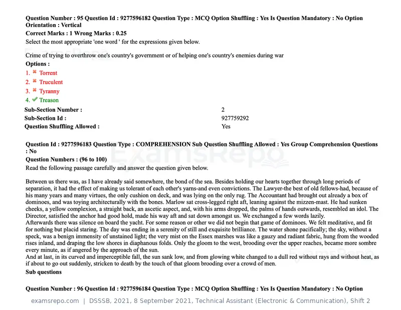DSSSB 2021 question paper, 8 September 2021, Technical Assistant (Electronic & Communication), Shift 2, page 83 of 157