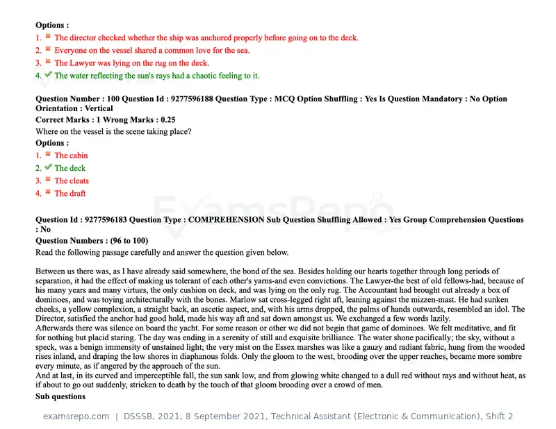 DSSSB 2021 question paper, 8 September 2021, Technical Assistant (Electronic & Communication), Shift 2, page 85 of 157