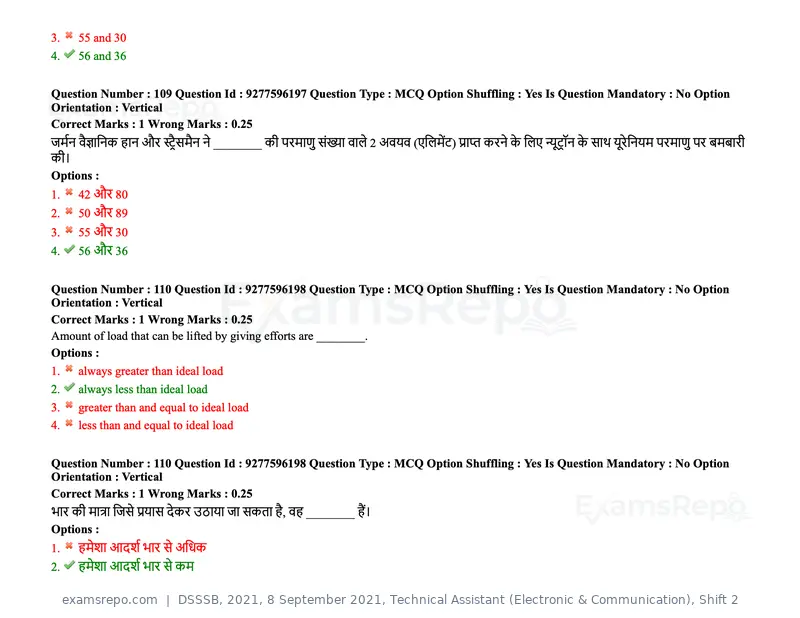 DSSSB 2021 question paper, 8 September 2021, Technical Assistant (Electronic & Communication), Shift 2, page 94 of 157