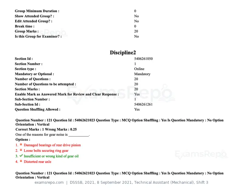 DSSSB 2021 question paper, 8 September 2021, Technical Assistant (Mechanical), Shift 3, page 103 of 158