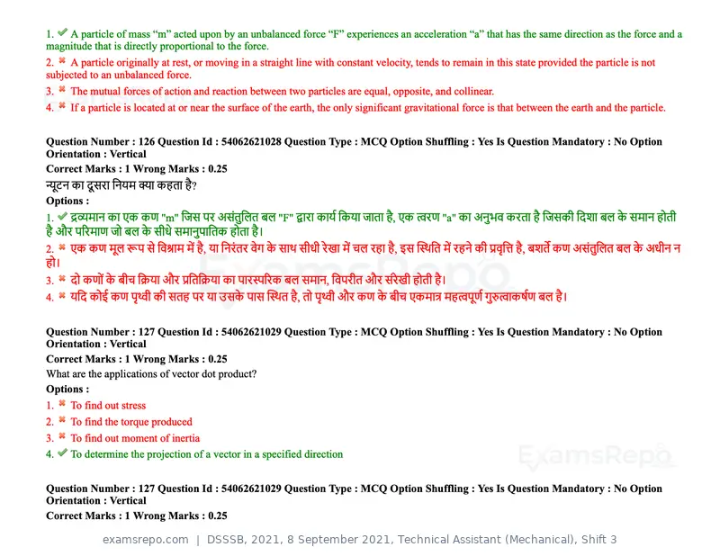 DSSSB 2021 question paper, 8 September 2021, Technical Assistant (Mechanical), Shift 3, page 107 of 158