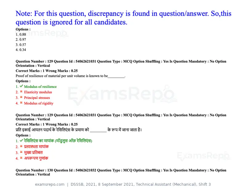 DSSSB 2021 question paper, 8 September 2021, Technical Assistant (Mechanical), Shift 3, page 109 of 158