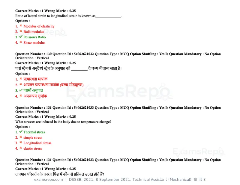 DSSSB 2021 question paper, 8 September 2021, Technical Assistant (Mechanical), Shift 3, page 110 of 158
