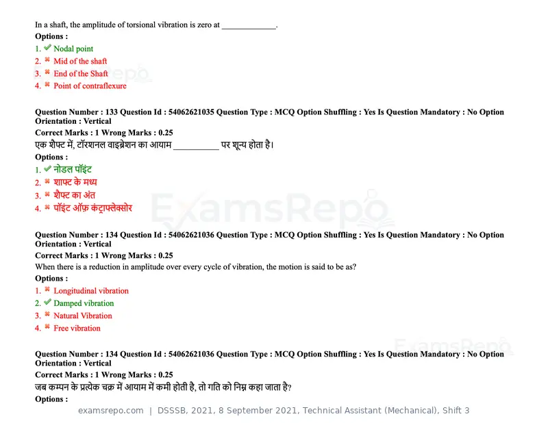 DSSSB 2021 question paper, 8 September 2021, Technical Assistant (Mechanical), Shift 3, page 112 of 158