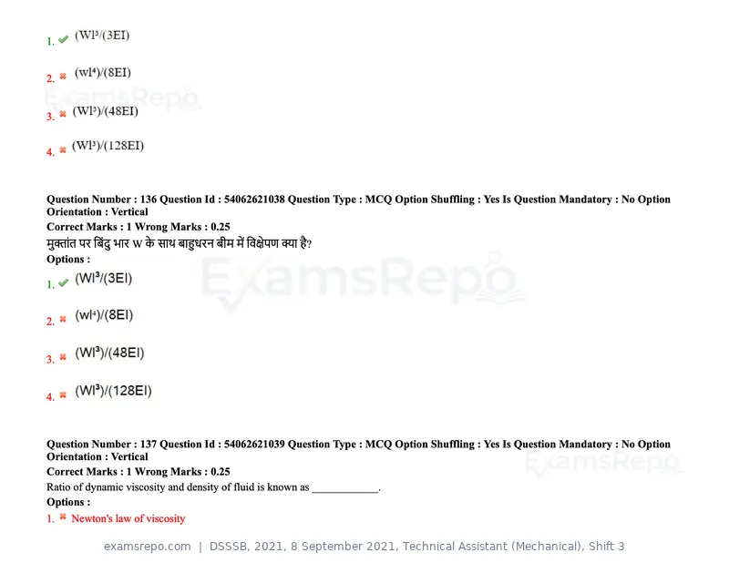 DSSSB 2021 question paper, 8 September 2021, Technical Assistant (Mechanical), Shift 3, page 114 of 158
