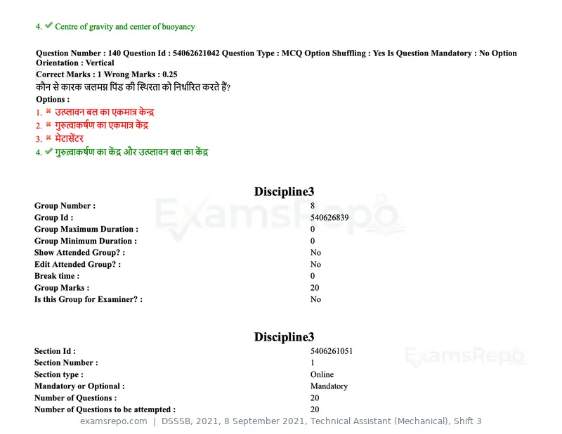 DSSSB 2021 question paper, 8 September 2021, Technical Assistant (Mechanical), Shift 3, page 117 of 158