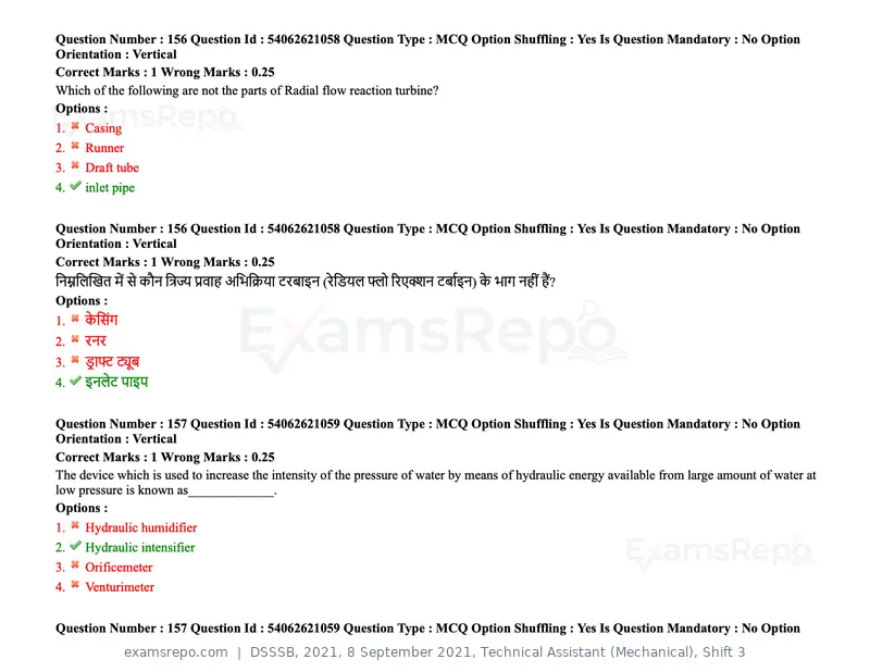 DSSSB 2021 question paper, 8 September 2021, Technical Assistant (Mechanical), Shift 3, page 128 of 158