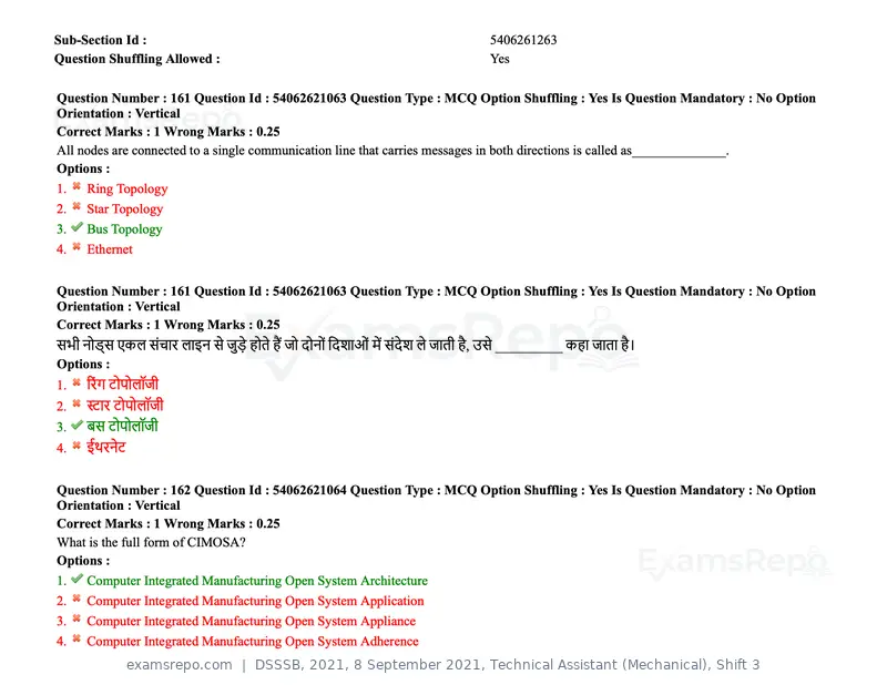 DSSSB 2021 question paper, 8 September 2021, Technical Assistant (Mechanical), Shift 3, page 132 of 158