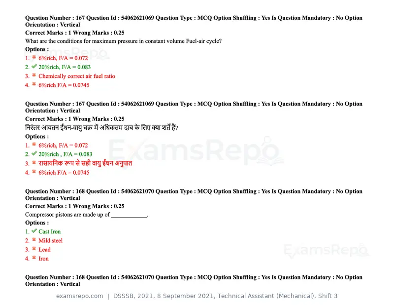 DSSSB 2021 question paper, 8 September 2021, Technical Assistant (Mechanical), Shift 3, page 136 of 158