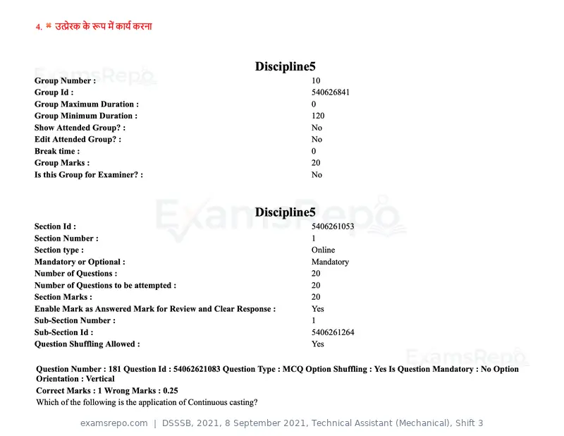 DSSSB 2021 question paper, 8 September 2021, Technical Assistant (Mechanical), Shift 3, page 145 of 158