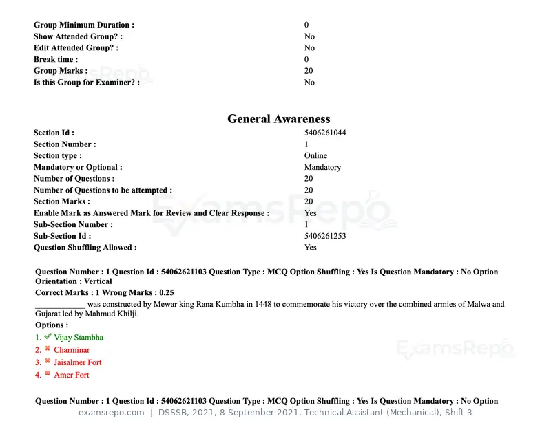 DSSSB 2021 question paper, 8 September 2021, Technical Assistant (Mechanical), Shift 3, page 2 of 158