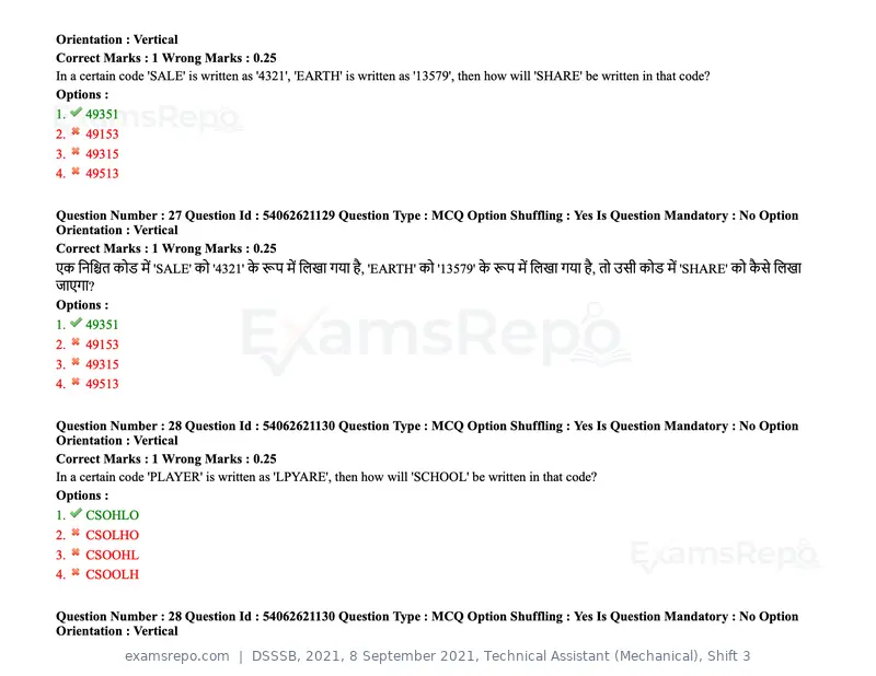 DSSSB 2021 question paper, 8 September 2021, Technical Assistant (Mechanical), Shift 3, page 21 of 158