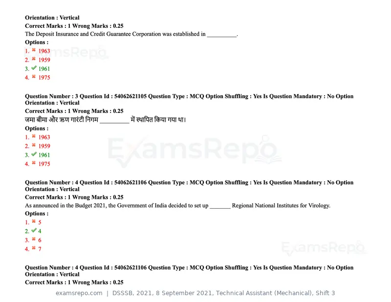 DSSSB 2021 question paper, 8 September 2021, Technical Assistant (Mechanical), Shift 3, page 4 of 158