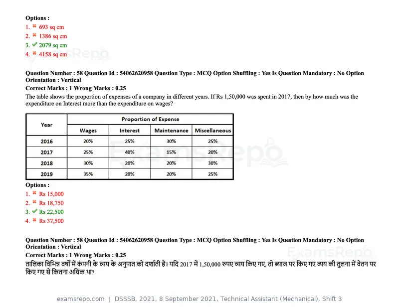 DSSSB 2021 question paper, 8 September 2021, Technical Assistant (Mechanical), Shift 3, page 51 of 158
