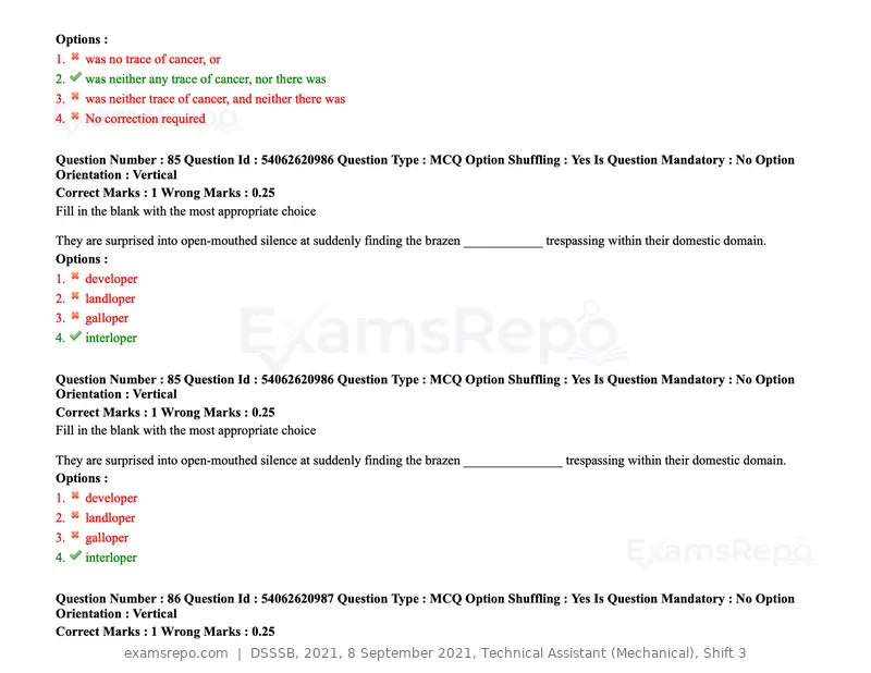 DSSSB 2021 question paper, 8 September 2021, Technical Assistant (Mechanical), Shift 3, page 75 of 158