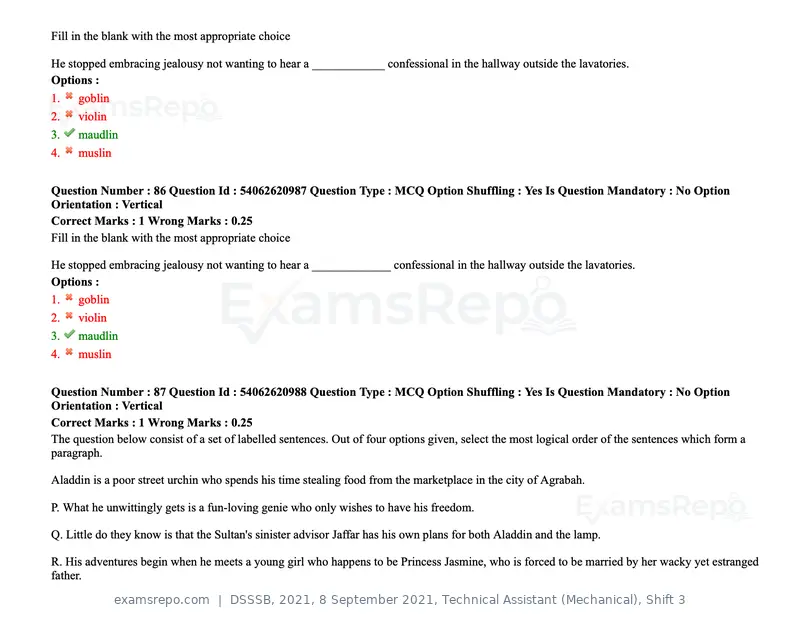 DSSSB 2021 question paper, 8 September 2021, Technical Assistant (Mechanical), Shift 3, page 76 of 158