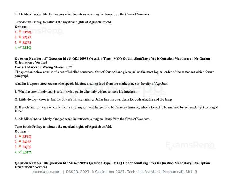 DSSSB 2021 question paper, 8 September 2021, Technical Assistant (Mechanical), Shift 3, page 77 of 158
