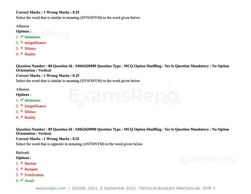DSSSB 2021 question paper, 8 September 2021, Technical Assistant (Mechanical), Shift 3, page 78 of 158