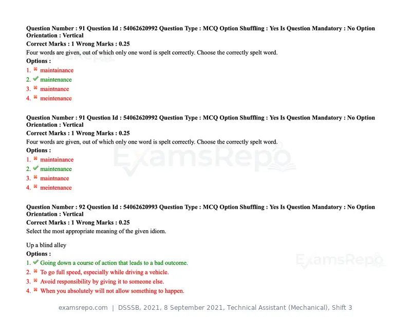 DSSSB 2021 question paper, 8 September 2021, Technical Assistant (Mechanical), Shift 3, page 80 of 158