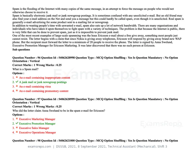 DSSSB 2021 question paper, 8 September 2021, Technical Assistant (Mechanical), Shift 3, page 86 of 158