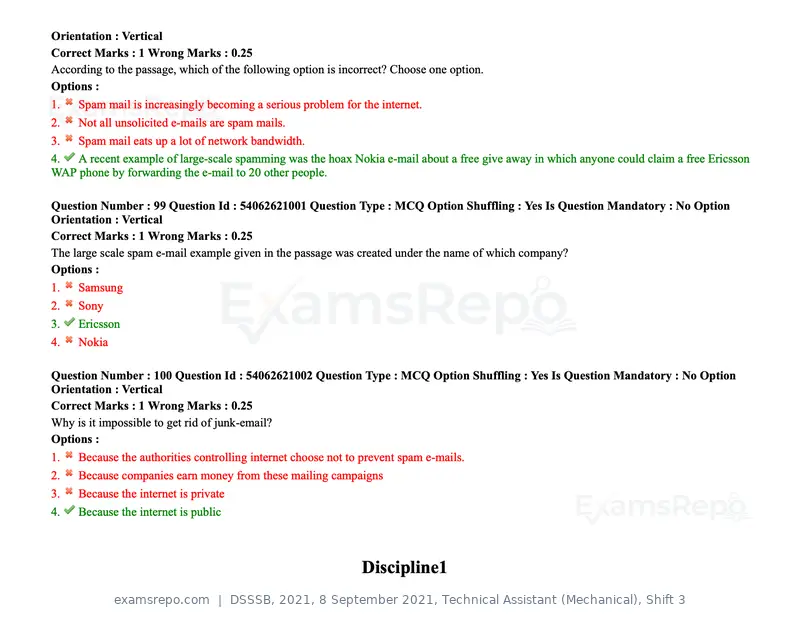 DSSSB 2021 question paper, 8 September 2021, Technical Assistant (Mechanical), Shift 3, page 87 of 158