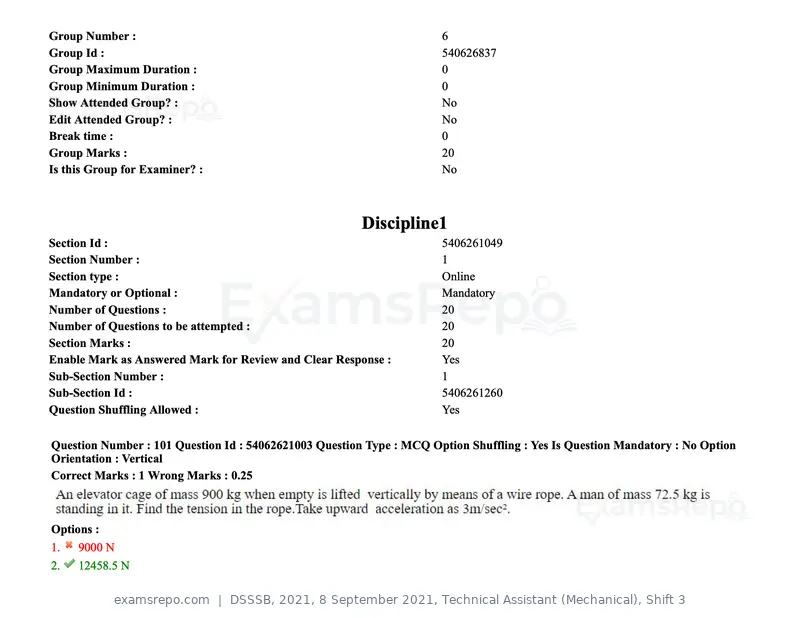 DSSSB 2021 question paper, 8 September 2021, Technical Assistant (Mechanical), Shift 3, page 88 of 158