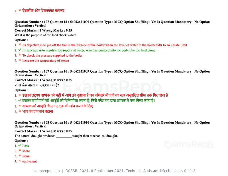 DSSSB 2021 question paper, 8 September 2021, Technical Assistant (Mechanical), Shift 3, page 93 of 158
