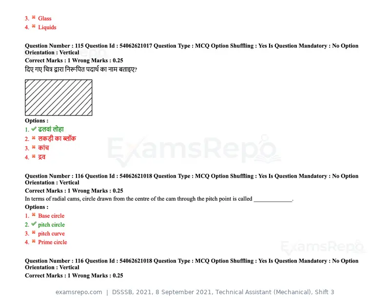 DSSSB 2021 question paper, 8 September 2021, Technical Assistant (Mechanical), Shift 3, page 99 of 158